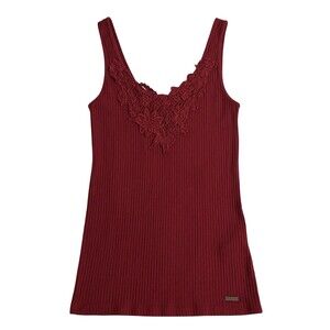Hollister Lace Ribbed Tank Top Women S Burgundy Crochet Coquette Bella Y2K Indie